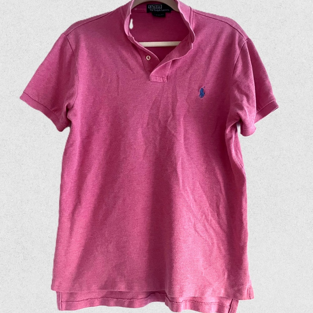 Pink Mens Ralph Lauren Polo Shirt, Classic ‘Custom Fit’ Design, Size M